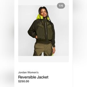 Jordan Women's Olive Green Bomber Jacket with Neon Yellow Hood